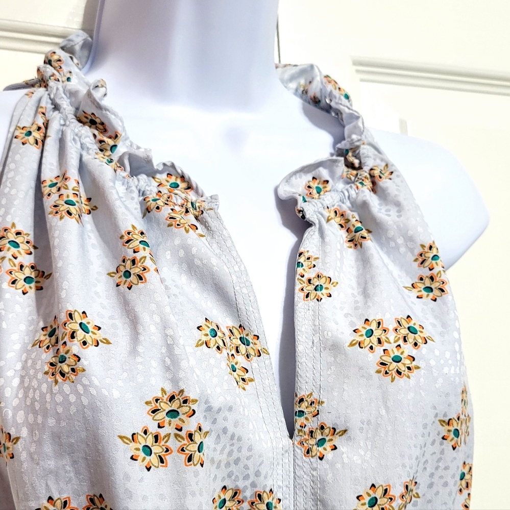 Ann Taylor Factory Dress Pastel Light Blue Floral Ruffles Flowey Sleevel… - Picture 3 of 8